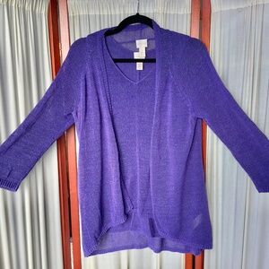 Chico's Womens Cardigan Tank Set Purple Cotton Knit Open Front Size Medium
